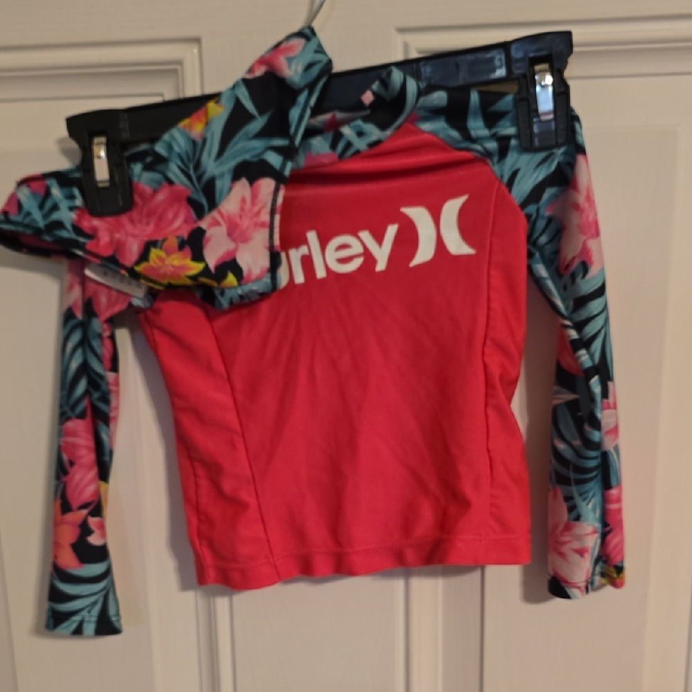 Hurley  Reversible Coral Rash Guard with Floral Sleeves Bikini Size 2T